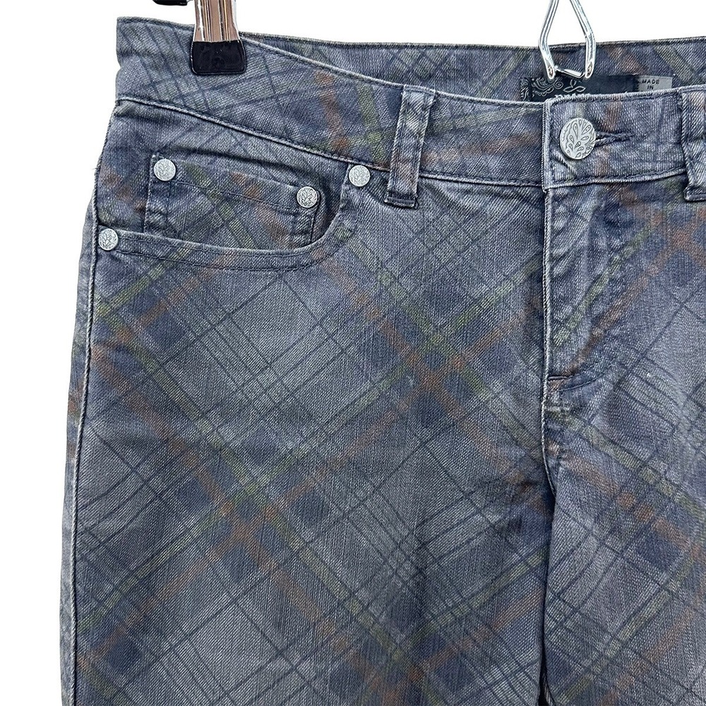 PRANA Women's Jett Plaid Skinny Jeans with Ankle‎ Zip • 4 • gray, blue, green